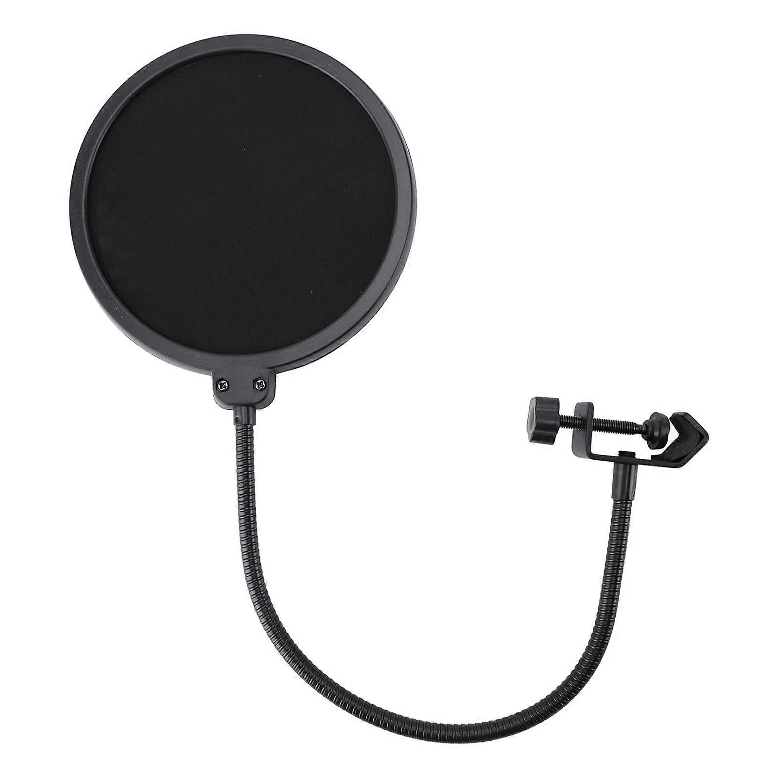 Mic Pop Filter Double Layered Nylon Mesh Microphone Pop Shield with Flexible 360° Gooseneck Clip for Voice Recording Live Broadcasting