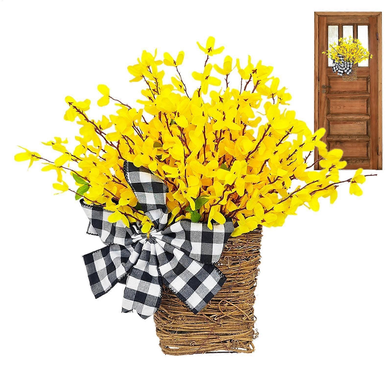 Spring Decor for Front Door, Artificial Flower Crown with Wildflowers, 20-Inch Door Basket Arrangement in Multi-Color