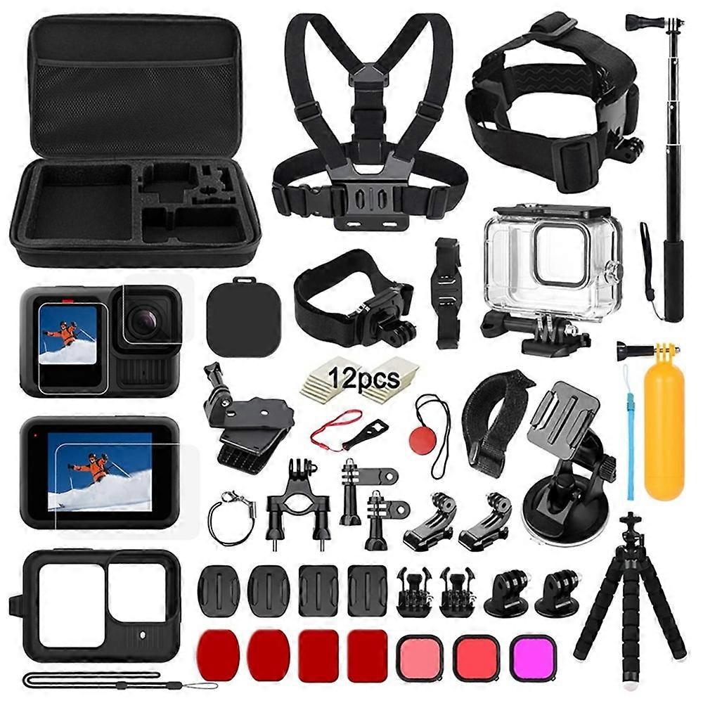 适用于GoPro Hero 13黑色防水壳胸带钢化玻璃屏幕保护器带自拍芯片