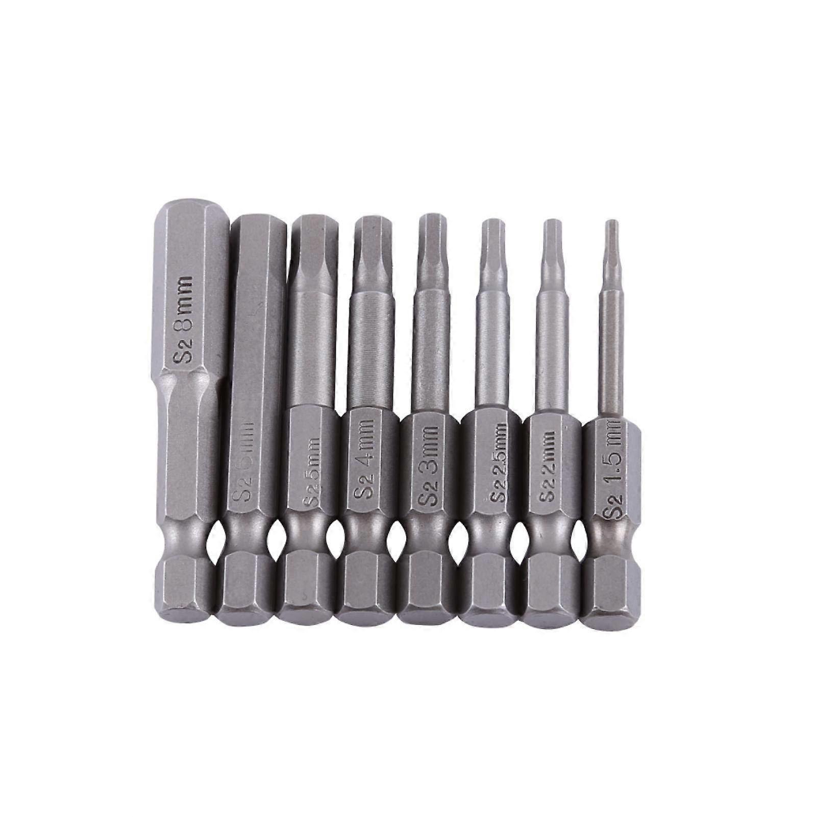 8pcs 50mm 1/4" Hex Screwdriver Bits With Magnetic Hex Head H1.5/H2/H2.5/H3/H4/H5/H6/H8 Allen Bit Set