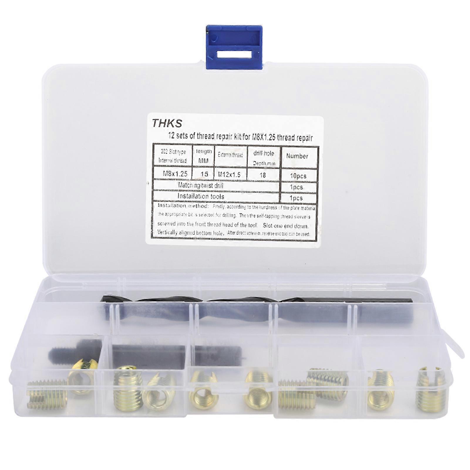 12PCS M8 x 1.25 Thread Repair Kit Self Tapping Thread Inserts Tool Set