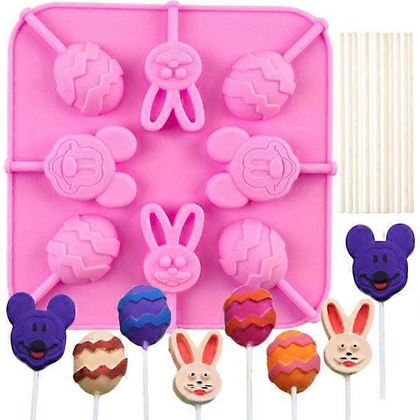 1 x Silicone Mold for Lollipops - 8 Cavities Egg, Rabbit Head and Mouse Shape - Lollipop Molds for Chocolate, Candy