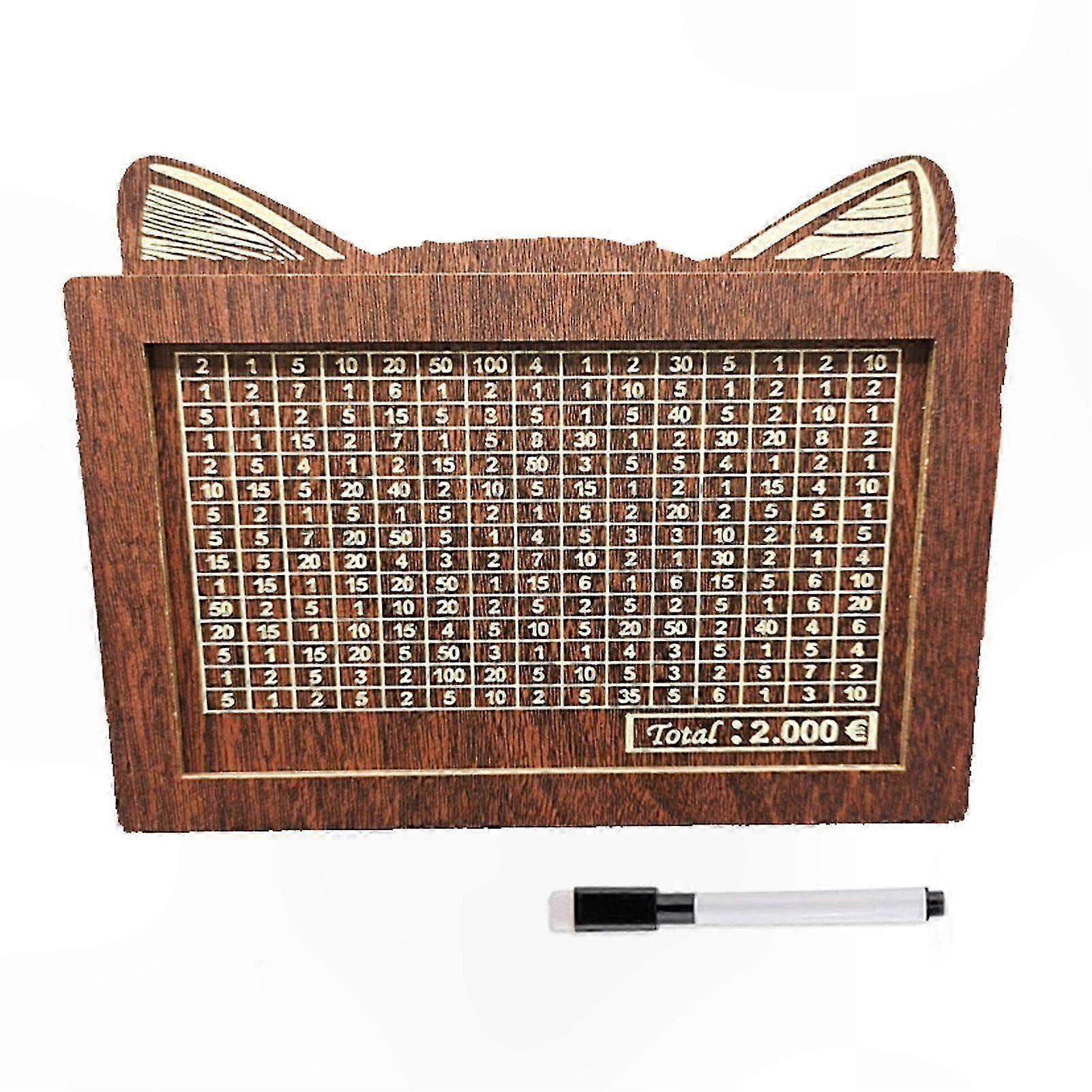 Wooden Coin Bank with Cat Ear Design for Kids and Adults Money Saving Challenge Container Jar Counter 1000 to 10000 Units