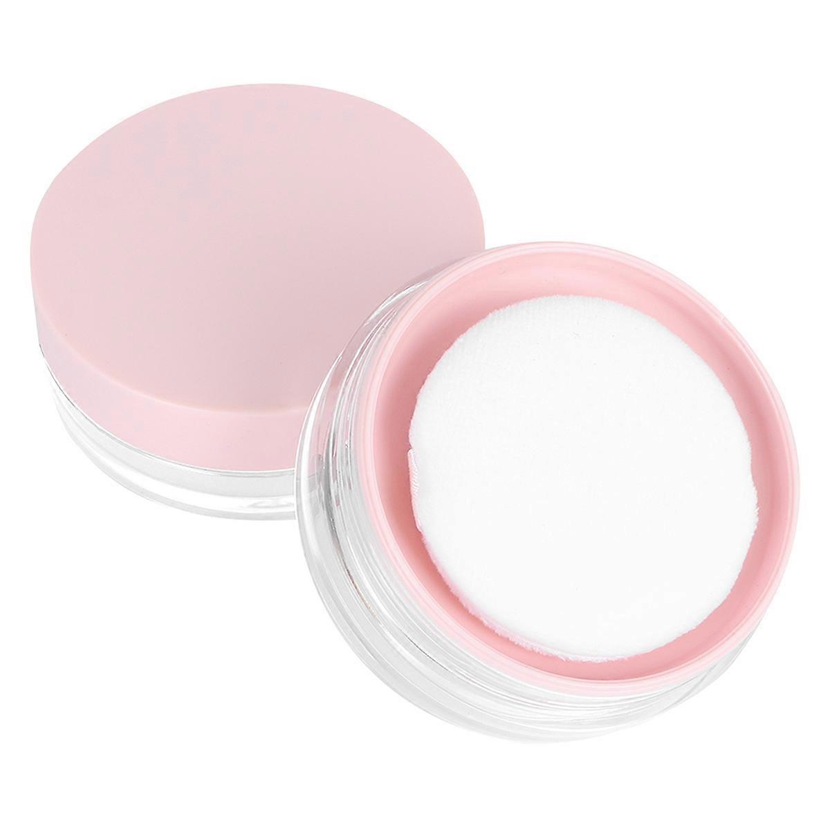 Powder Case With Puff Elastic Mesh Interlayer Design Portable for Travel Pink 6.5x6.5x3cm 2Pcs