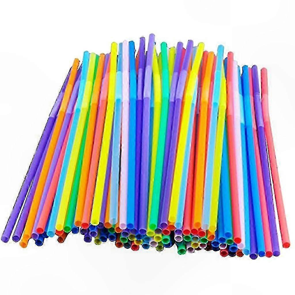 100-Pack Disposable Plastic Drinking Straws in Assorted Colors