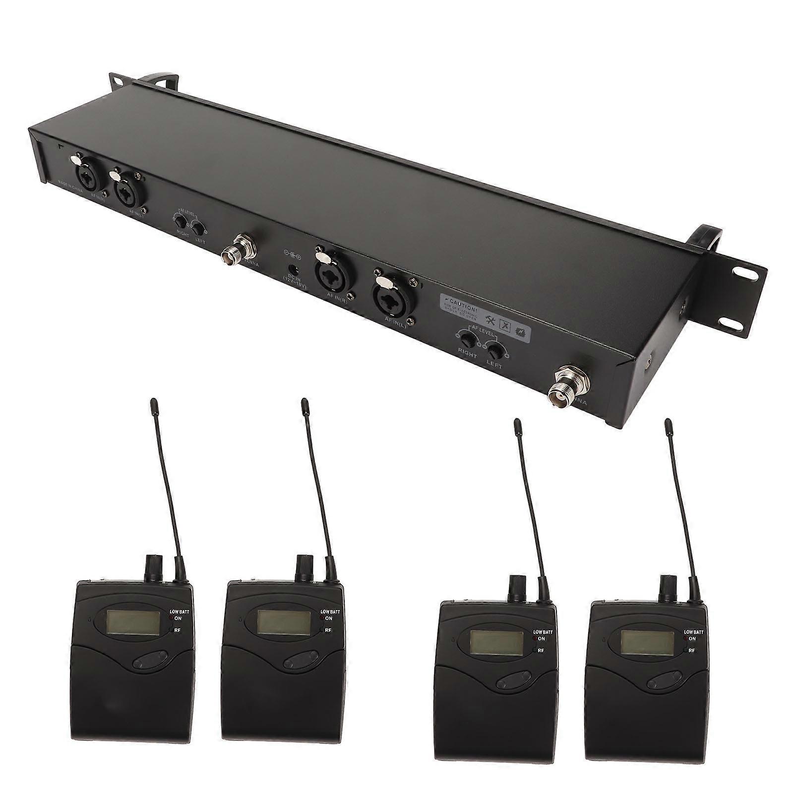 Wireless Earphone Monitor System 2 Channel 4 Bodypacks Whole Metal UHF Stage Monitoring System for Studio 100‑240V UK Plug 