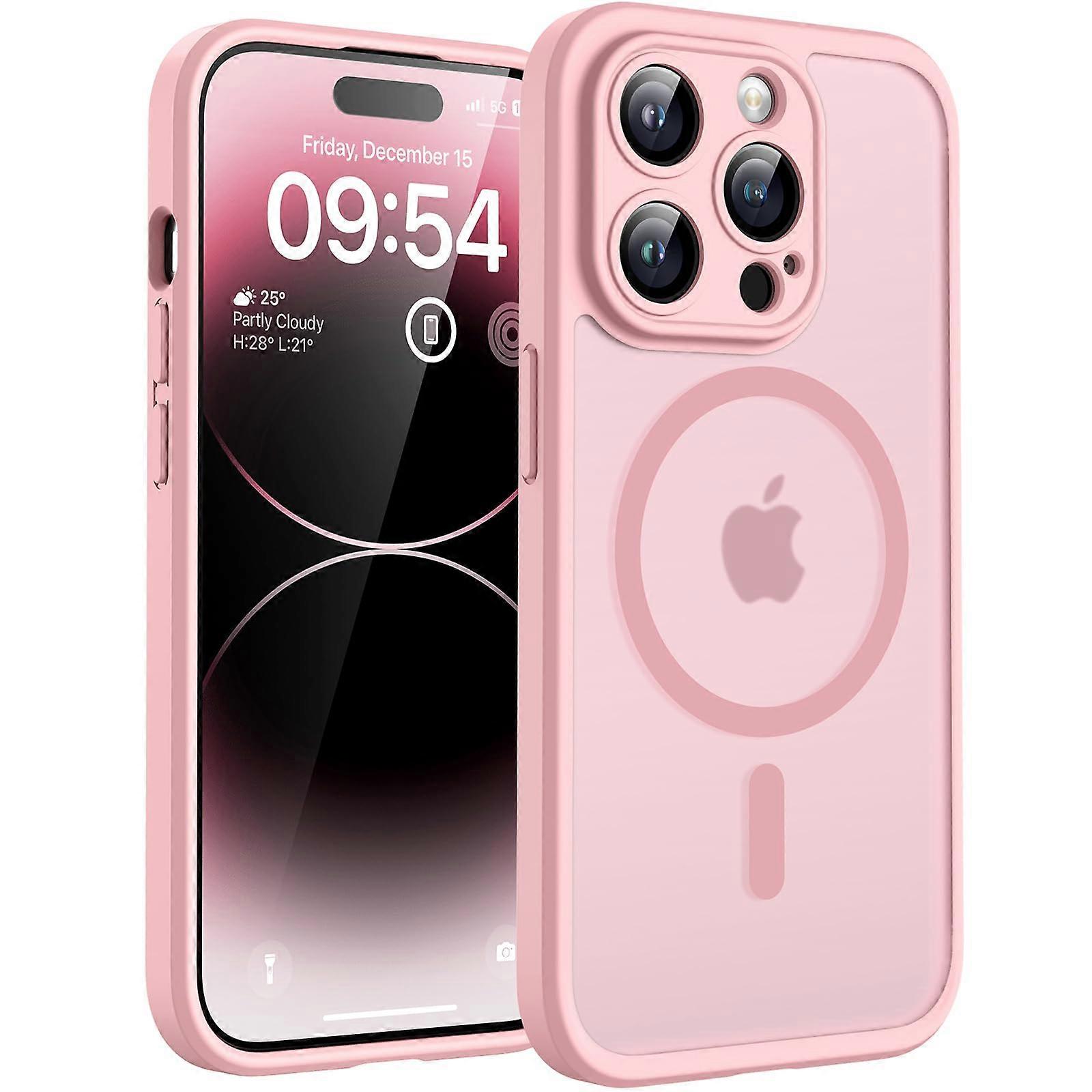iPhone 14 Pro Case MagSafe Compatible, Shockproof Light Pink Translucent, Full Camera Protection, Scratch-Resistant