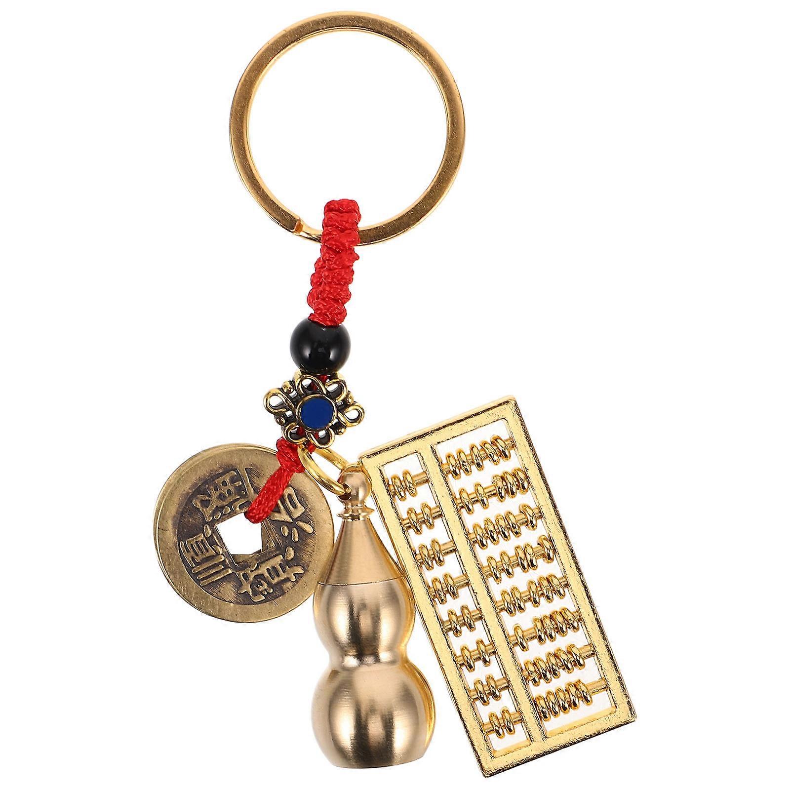 Gourd Wu Lou Keychain with Mini Abacus Pendant – Stylish Feng Shui Coin Keyring for Car Keys & Handbag Accessories Symbolizing Longevity, Fortune,