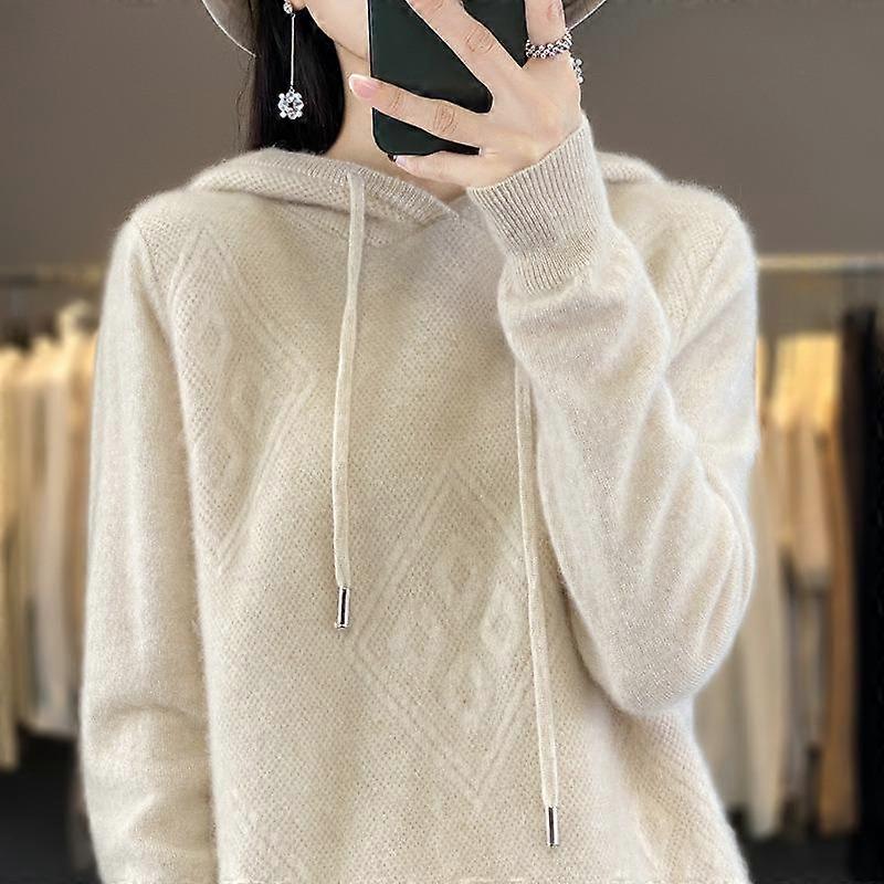 Spring and Autumn Women's Sweatshirt Hooded Knit Sweatshirt Women with Hooded Sweatshirt Loose and Thin Casual Cinnamon Needle Sweater Coat