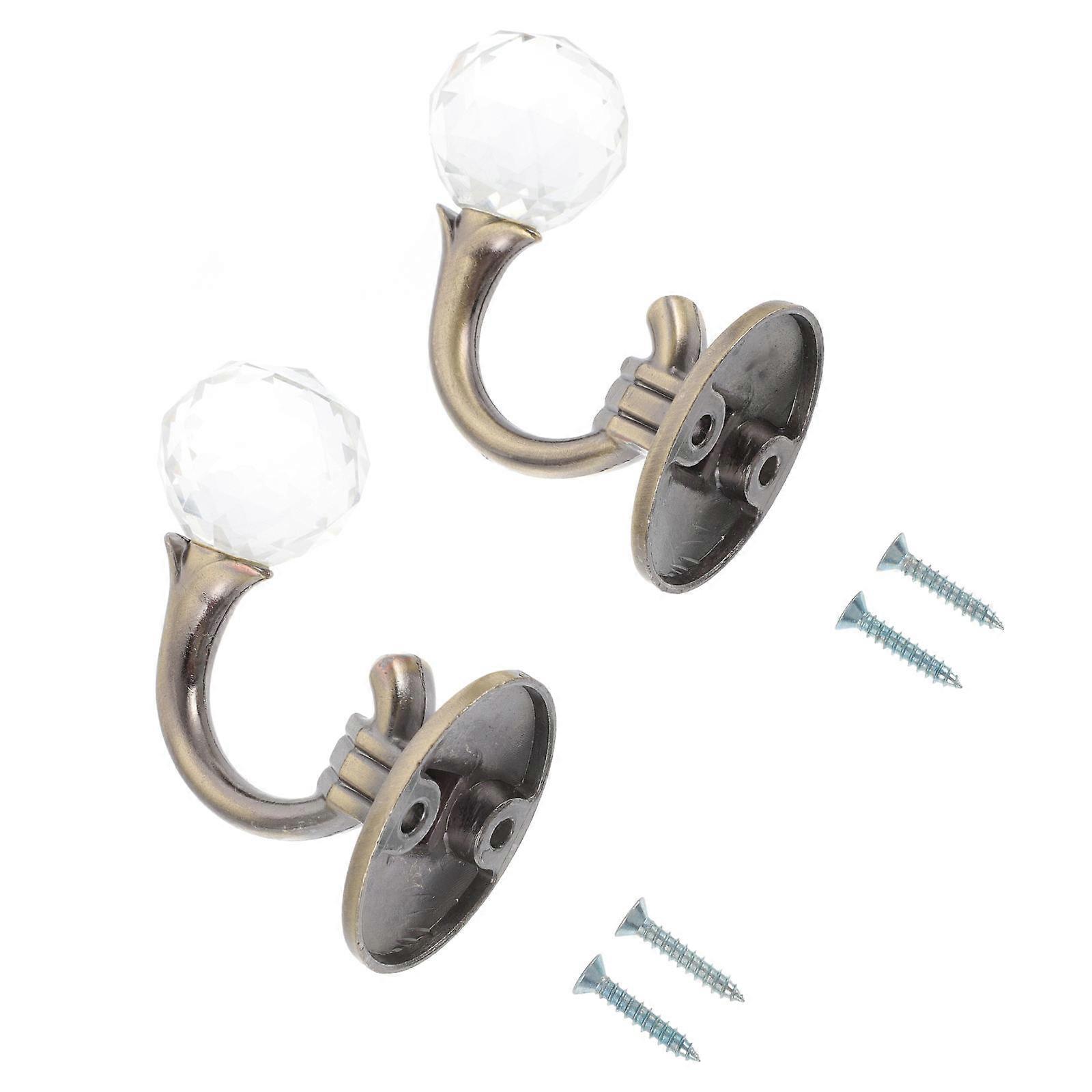 2pcs Zinc Alloy Crystal Curtain Hooks, Rust Resistant Bronze Lightweight Decorative Hangers for Easy Curtain Operation
