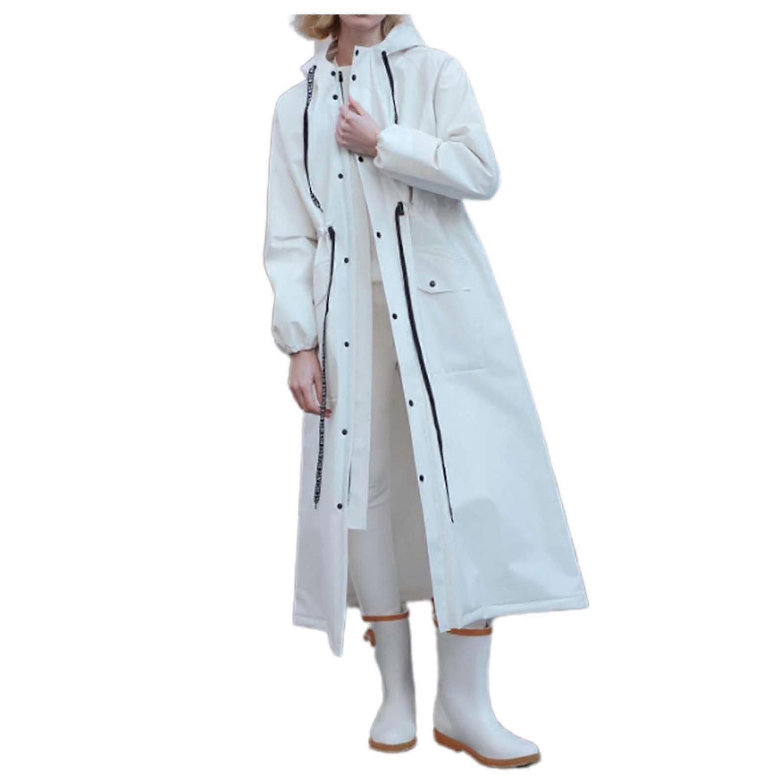 Rain Poncho Waterproof with Hood Multifunctional Raincoat for Hiking Fishing White XL