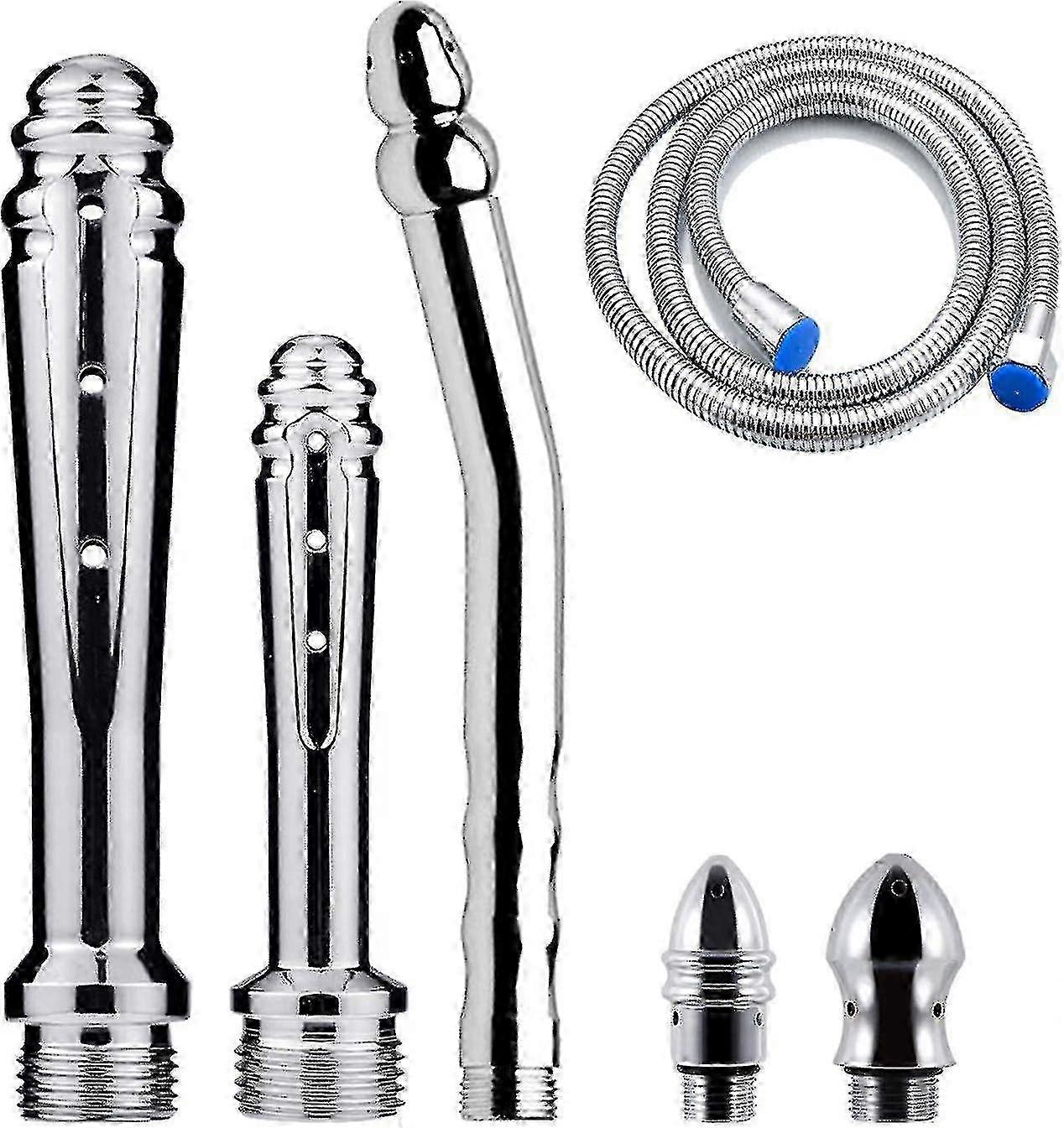 Improved 3-Piece Enema Shower Kit with 3 Shower Heads, 150cm Hose & Silver Finish for Men