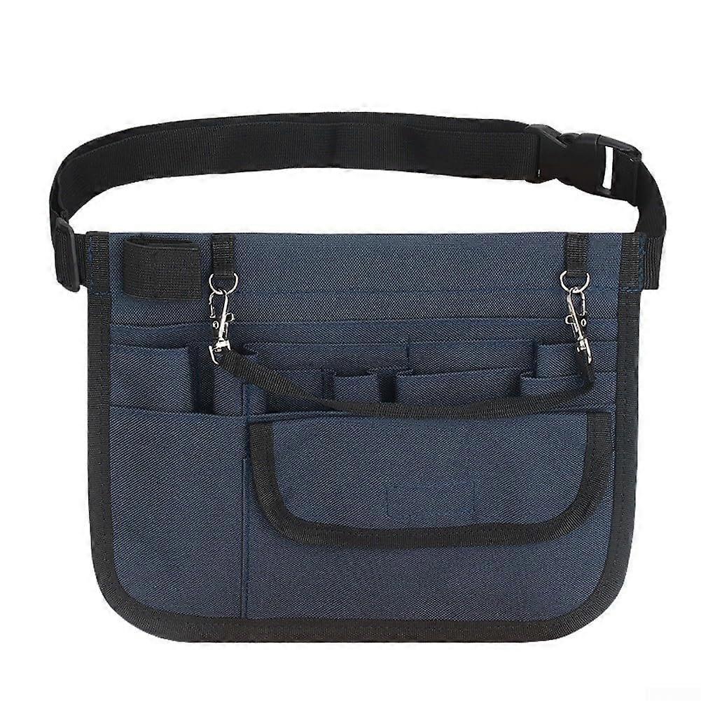 Adjustable hip bag with spacious compartments for tools and accessories, designed for use in various work environments (blue)