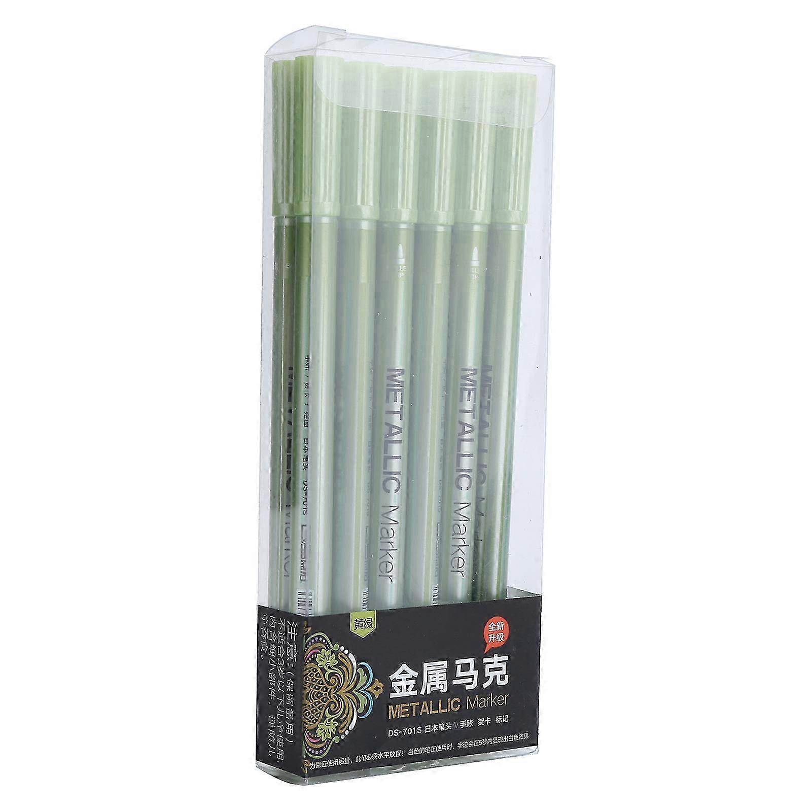 12Pcs Metallic Marker Paint Pen Water?Based Permanent Ink Ultra Fine Point Tip Art SuppliesYellow Green