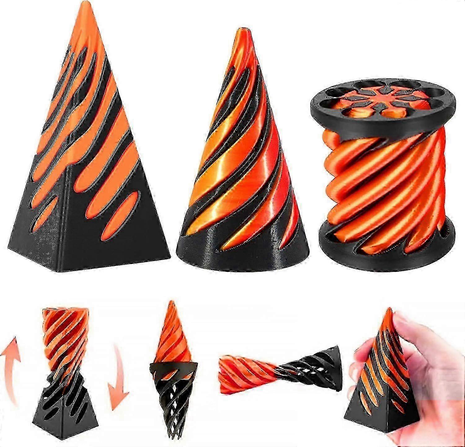 3 Pack Impossible Cone Pyramid Passthrough Toy With 3D Printed Spiral Design For Stress Relief And Anxiety Reduction