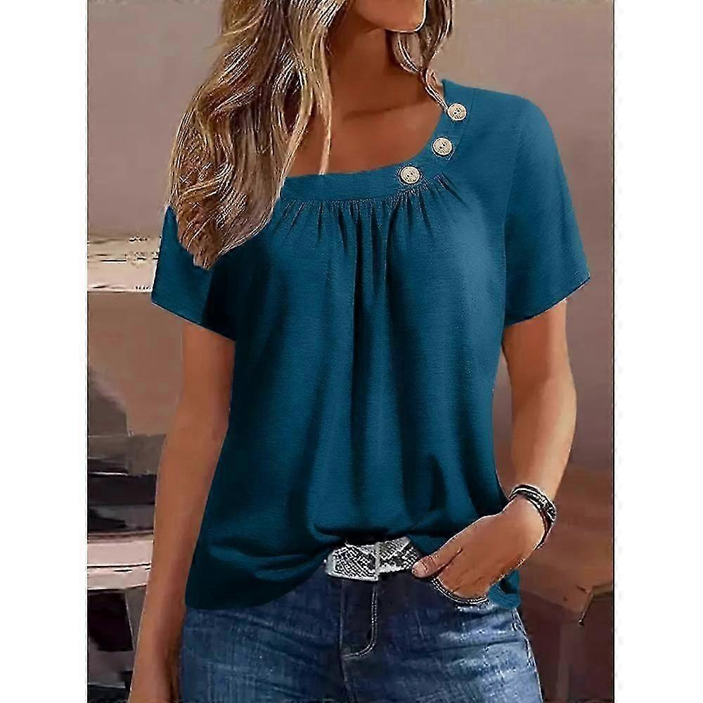 Fashionable Women's Short-sleeved Solid Color Three-button Top
