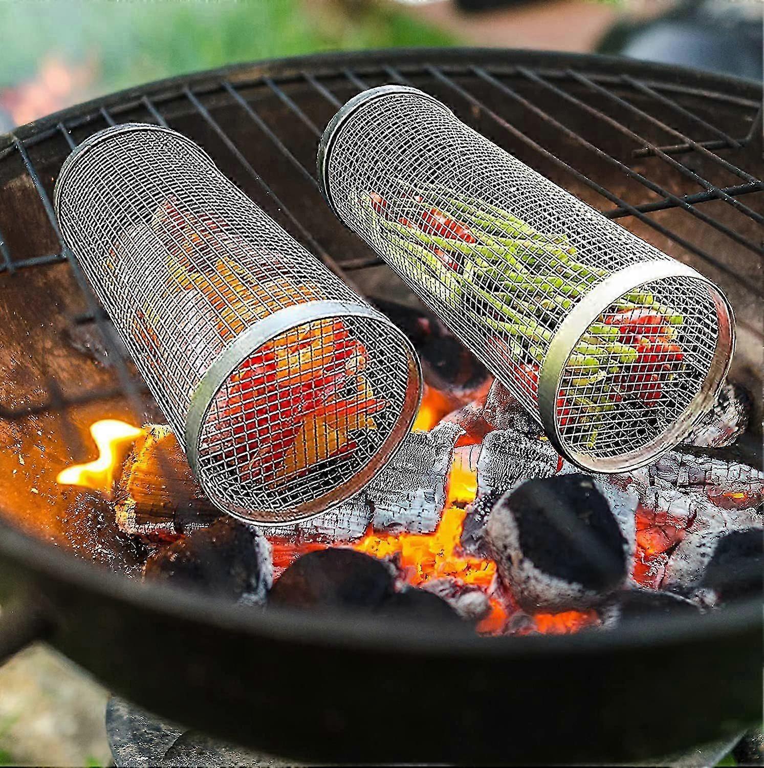 Stainless Steel Rolling Bbq Grill Basket Tw
