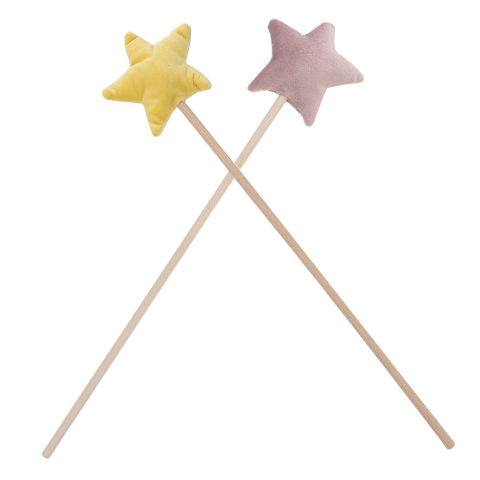 Princess Wands Party Decorations Star Shaped Dances Assorted Color Fabric and Wood for 2Pack
