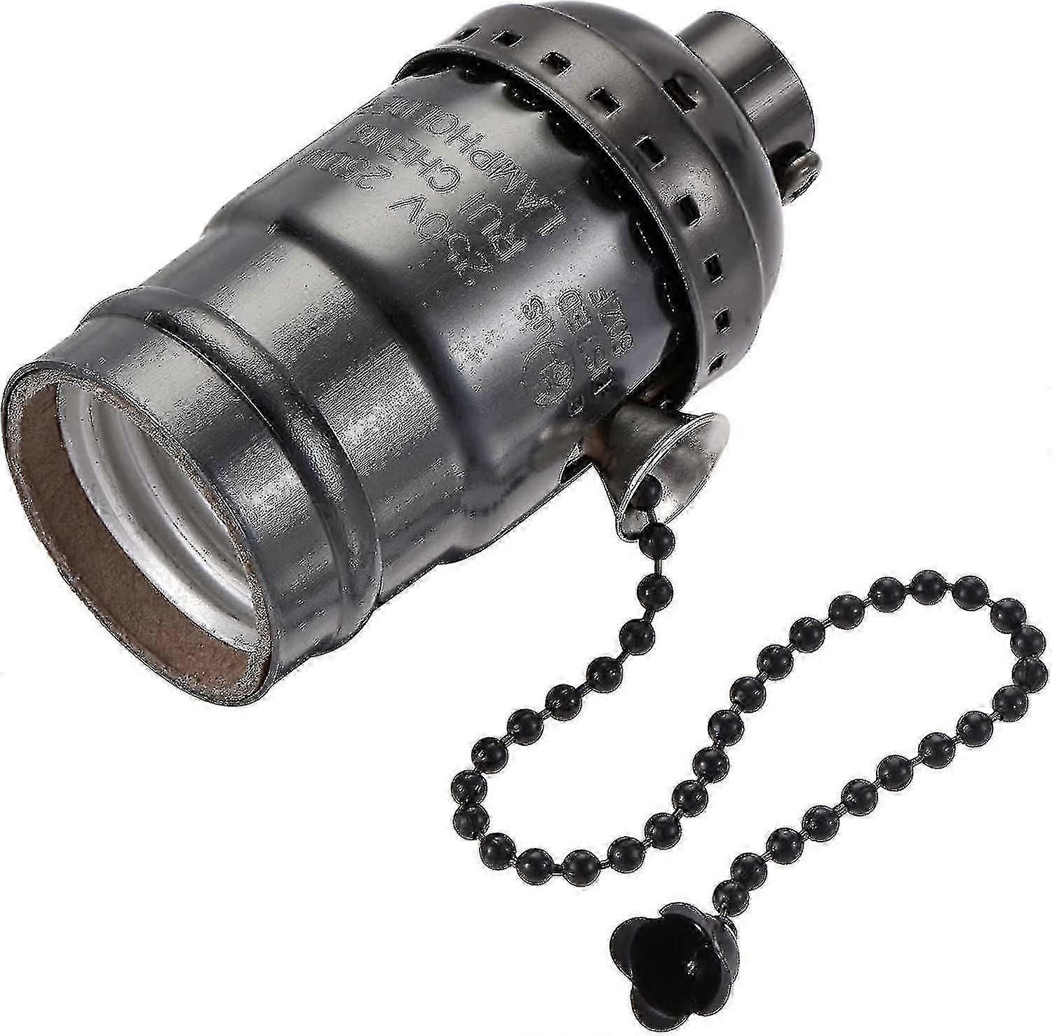 E26/E27 Lamp Socket with 1/8ip Thread Screw, Hanging Light Bulb and Pull Chain Switch - Black Pack of 2 XXF