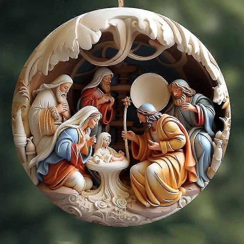 6st julkrubba prydnadsföremål, akryl julprydnad, hängande prydnad julkrubba hänge för jul religiös gåva, hw