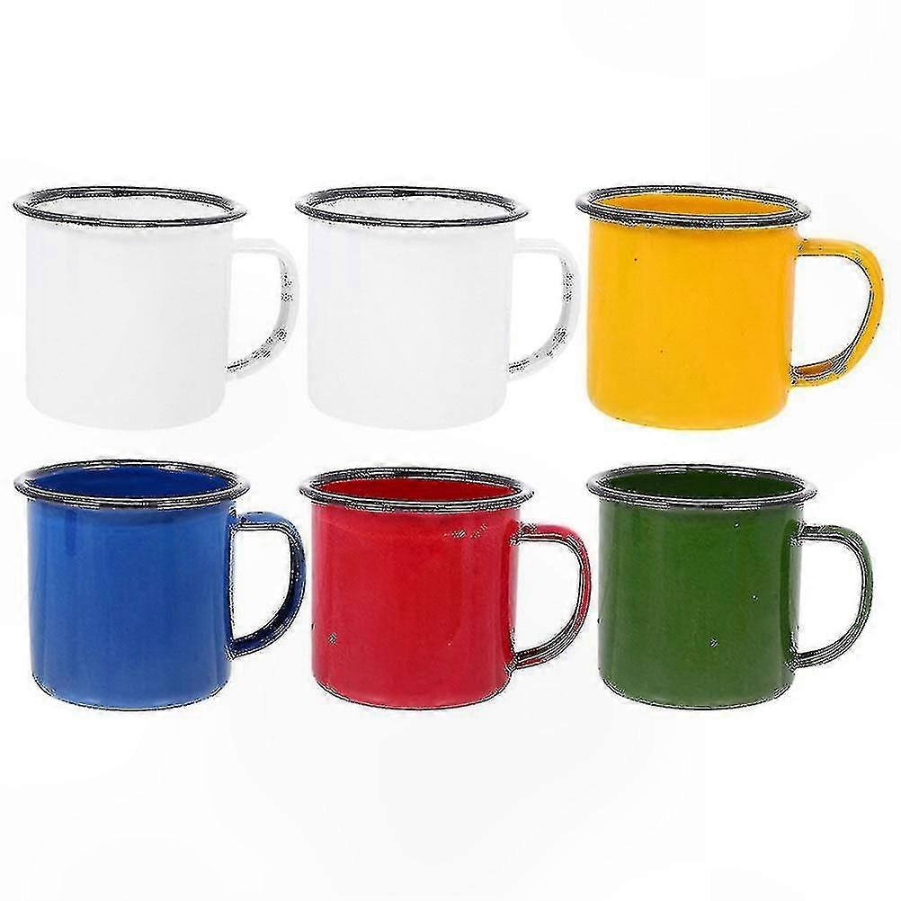 Set of 6 Enamel Camping Mugs Vintage Design Durable Cups for Coffee Tea Beverages