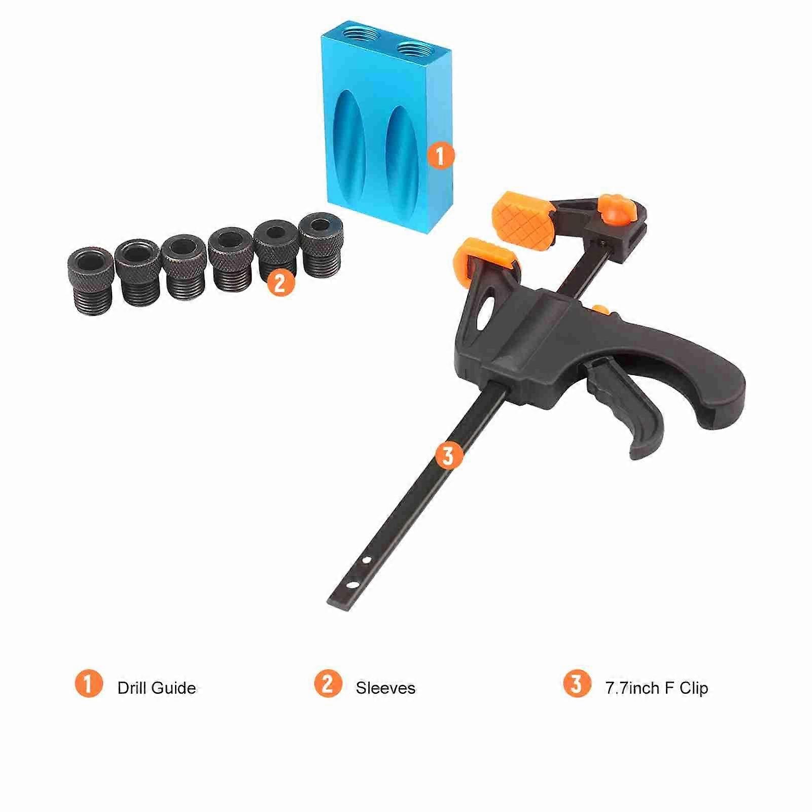 8pcs Pocket Hole Jig Kit 8mm 10mm 15 Degree Angle Drill Guide Woodwoorking Tool Inclined Hole Jig Hole Puncher Locator Jig Drill Bit Carpentry Tools