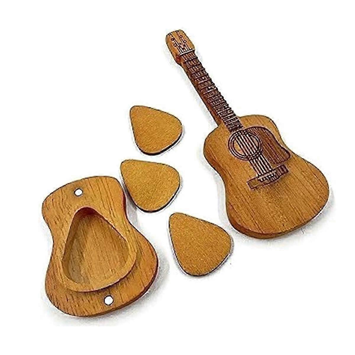Trä Gitarr Pick Box Trä Akustisk Gitarr Plektrum Box Handgjord Gul Trä Plektrumhållare Förvaring