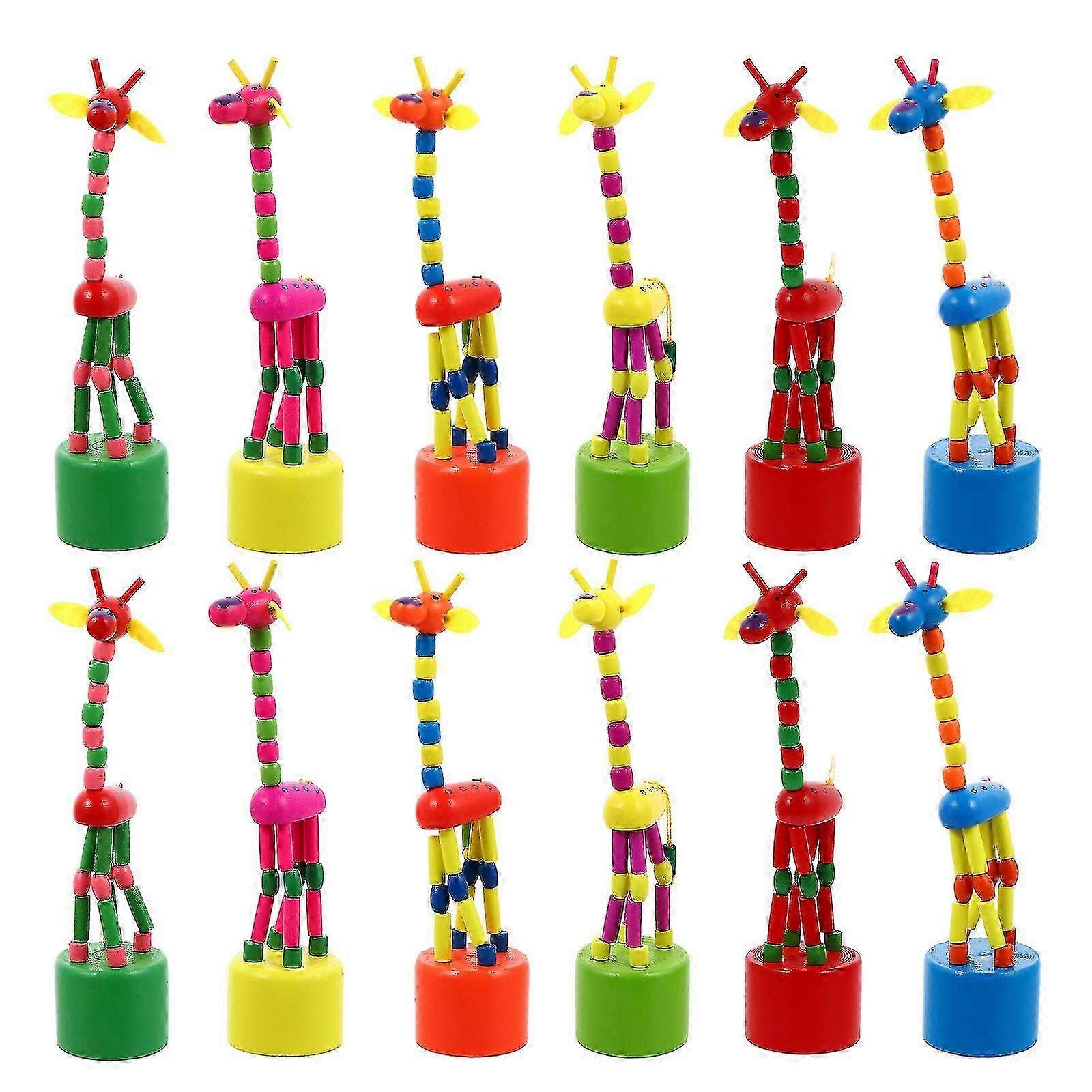 12pcs Wood Animal Giraffe Figurine Push Up Toy Dancing Animal Finge...