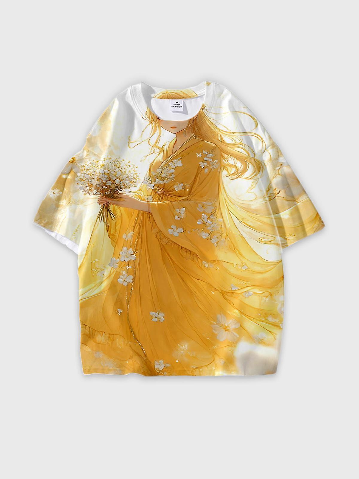 T-Shirt Round Neck, Loose Short Sleeve Pattern Graphic Tee, Unisex Summer Casual Top V2324
