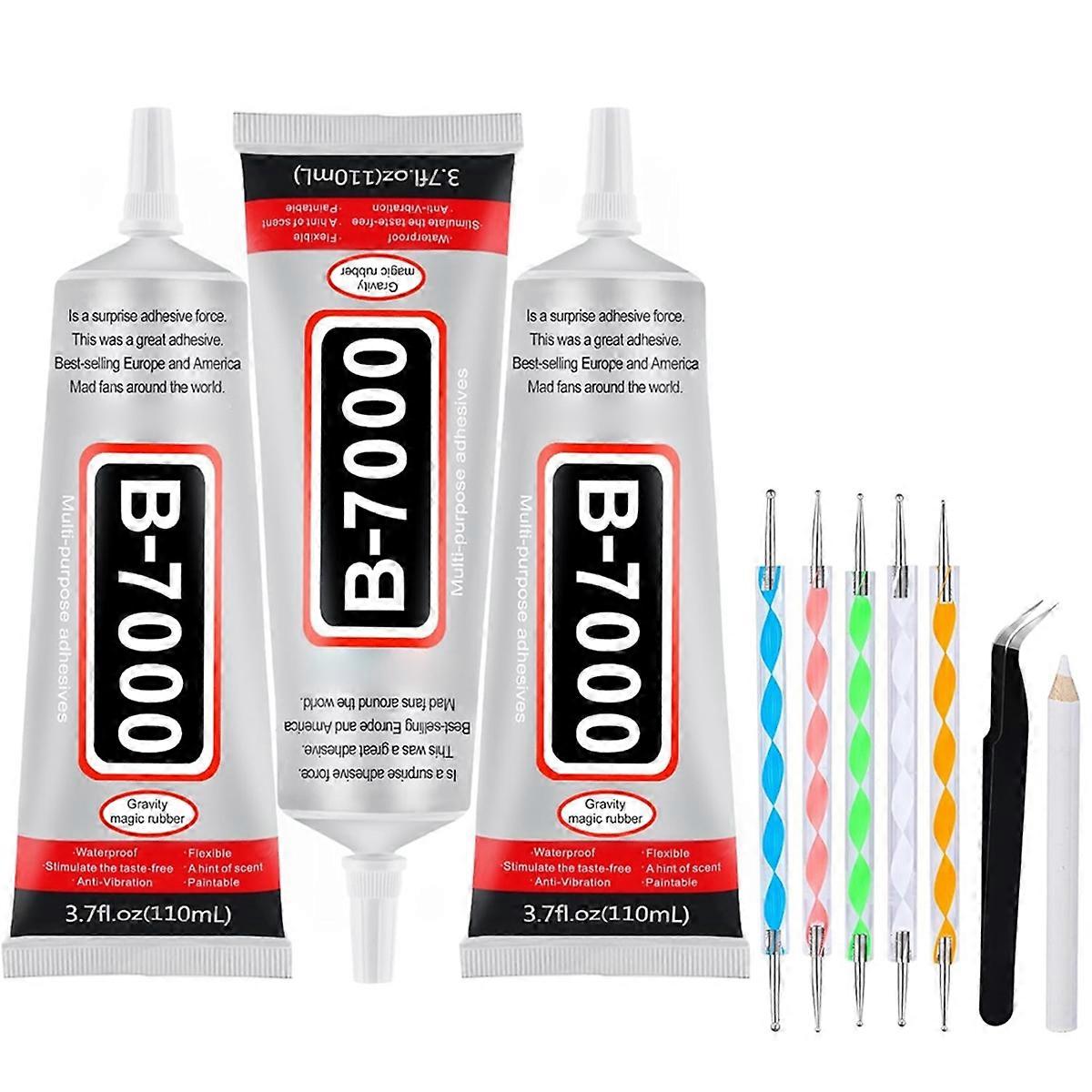 3 PCS 110ml B7000 Glue Clear with Precision Tip, B7000 Rhinestone Glue Set, Craft Glues with 5-Point Pen Tool