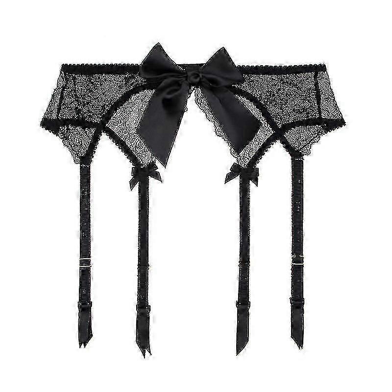 Women Floral Lace Garter Mesh Suspender Set With 4 Straps