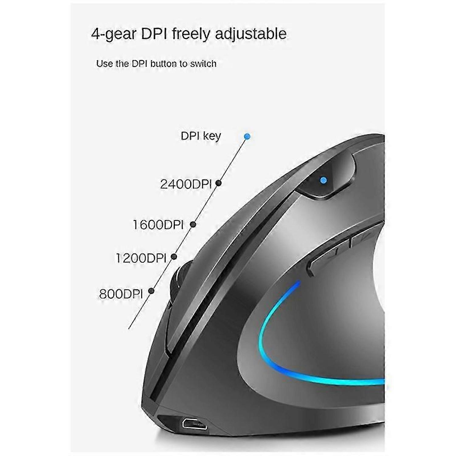 Wireless 2.4G Vertical Mouse RGB Gaming Mouse for PC Laptop Grey