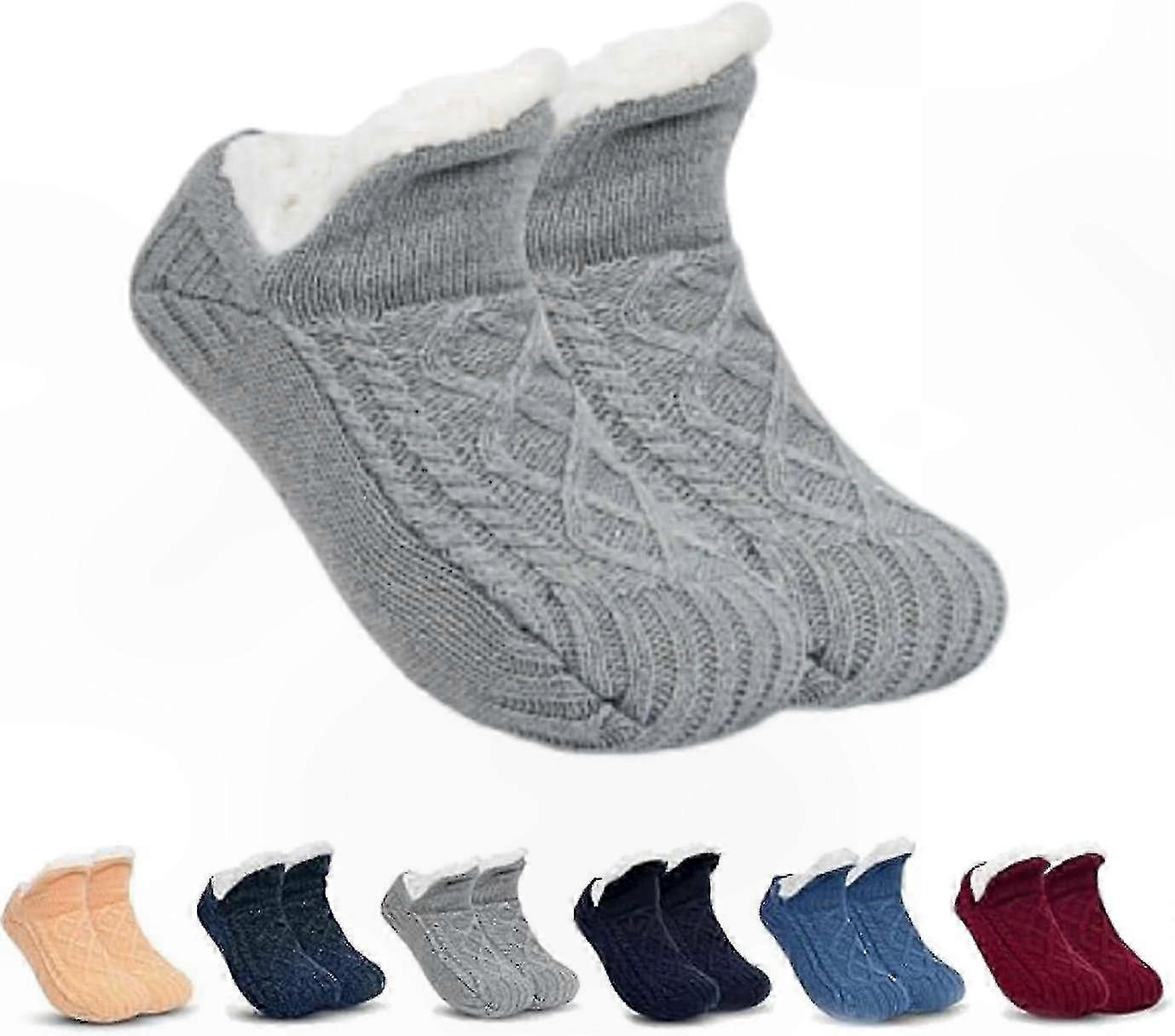 Cozy Non-Slip Thermal Socks with Fleece Lining, Fluffy Slipper Socks for Indoor Use, V-Mouth Design for Comfort