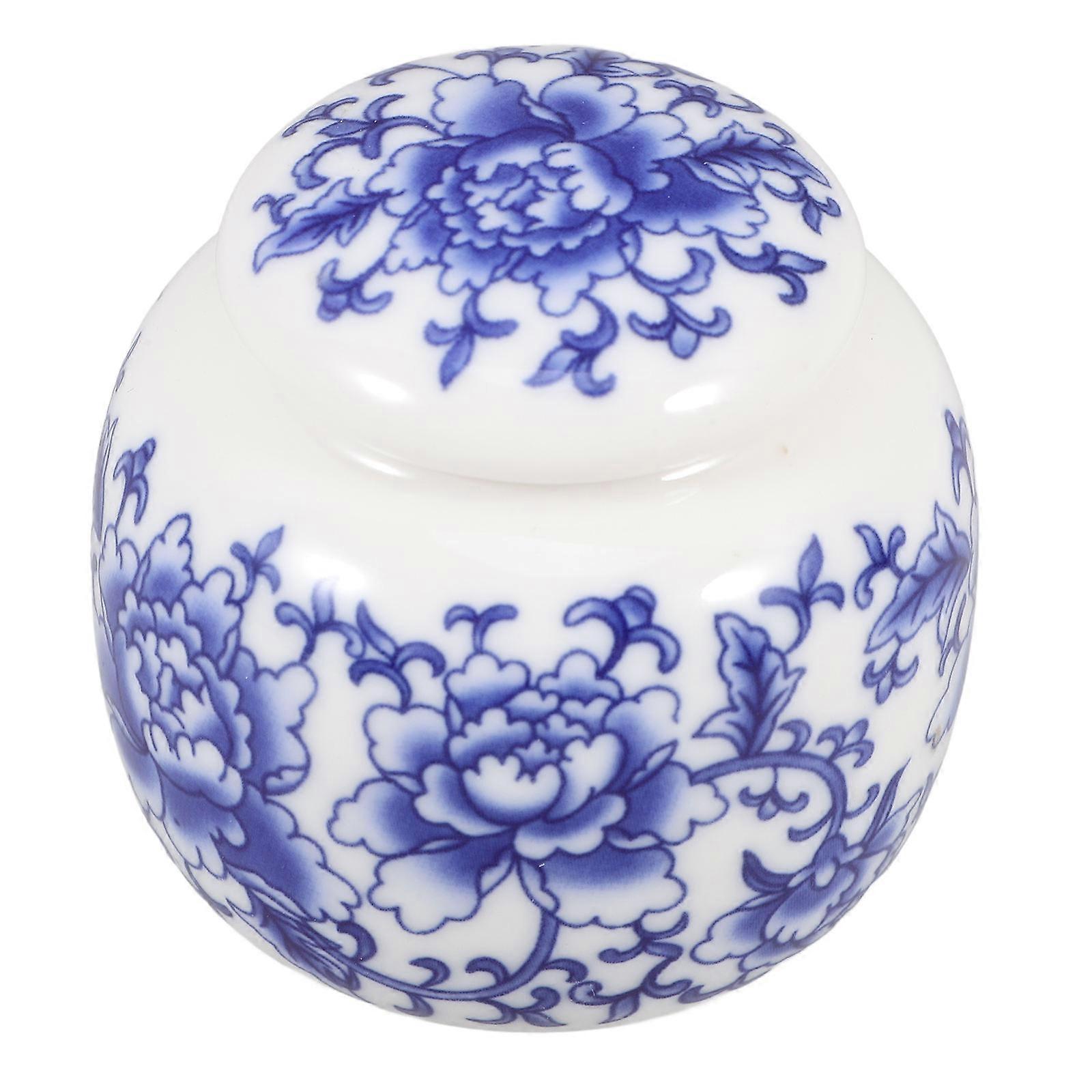 Blue Ceramic Tea Jar for Storage Use Mini Porcelain Jar with Lid