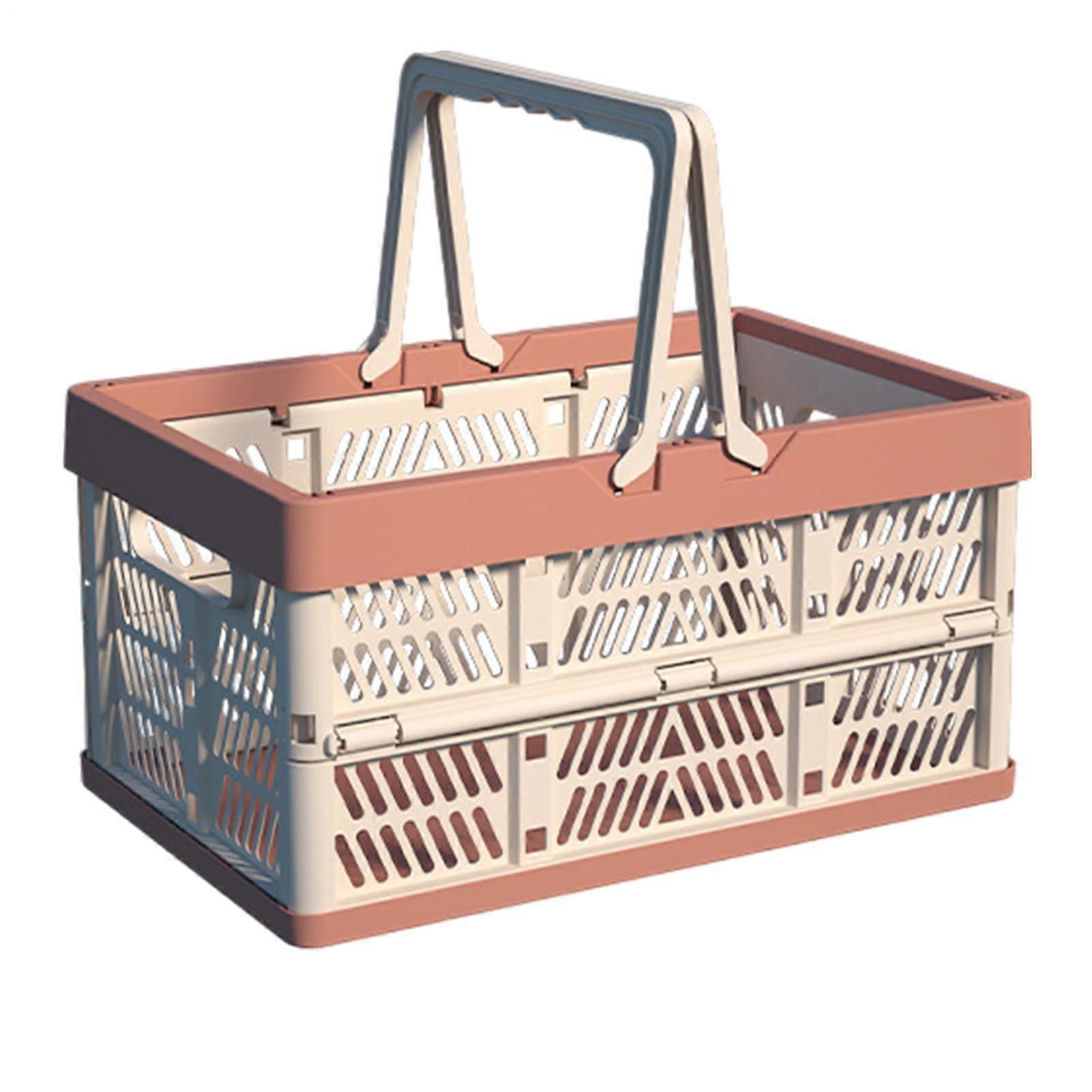 Folding Basket With Handles Pink, Camping Storage Crates, Multifunction Storage Container For Picnic