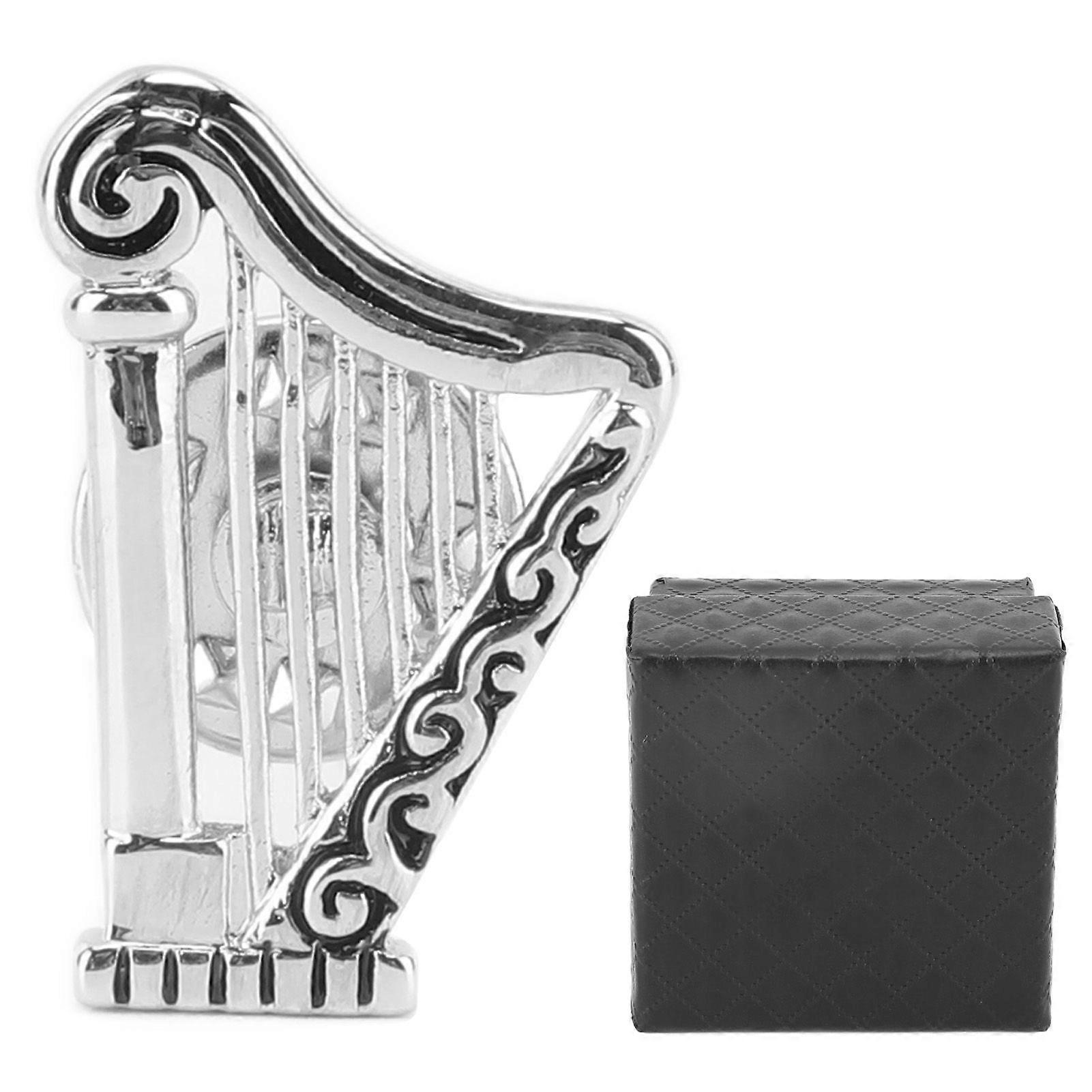 Harp Brooch Stylish Innovative Silver Glossy Finish Musical Instrument Brooch Pin for Decoration Gifts