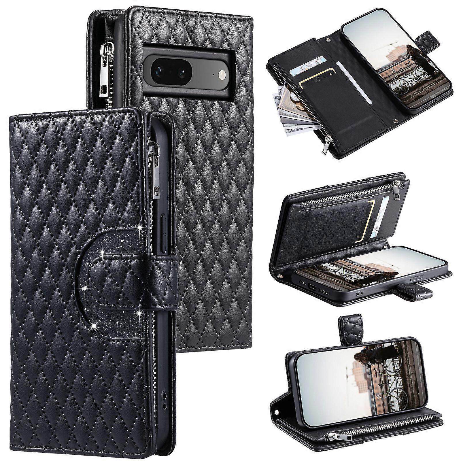 Glitter Lattice Zipper Wallet Leather Phone Case