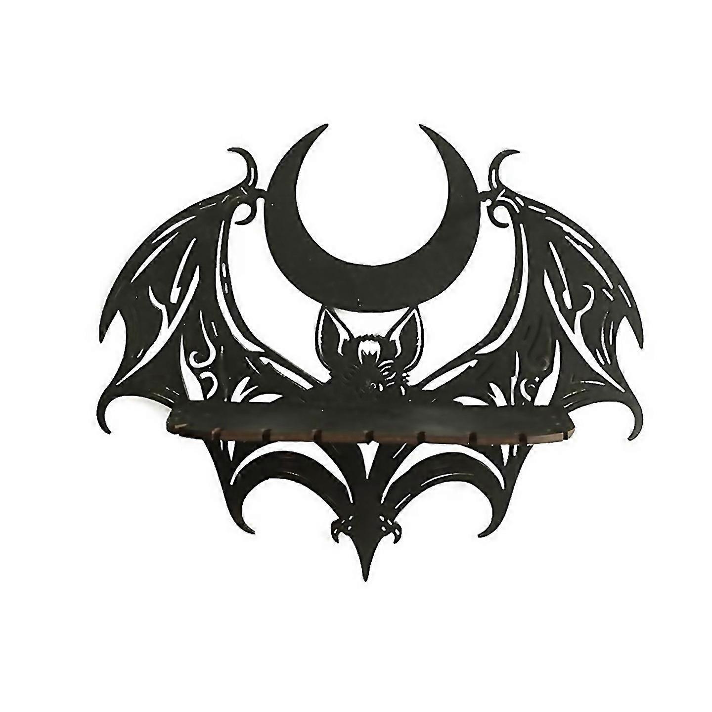 For Wooden Wall Shelf Gothic Bat Moon Profiling Hollow Pattern Black