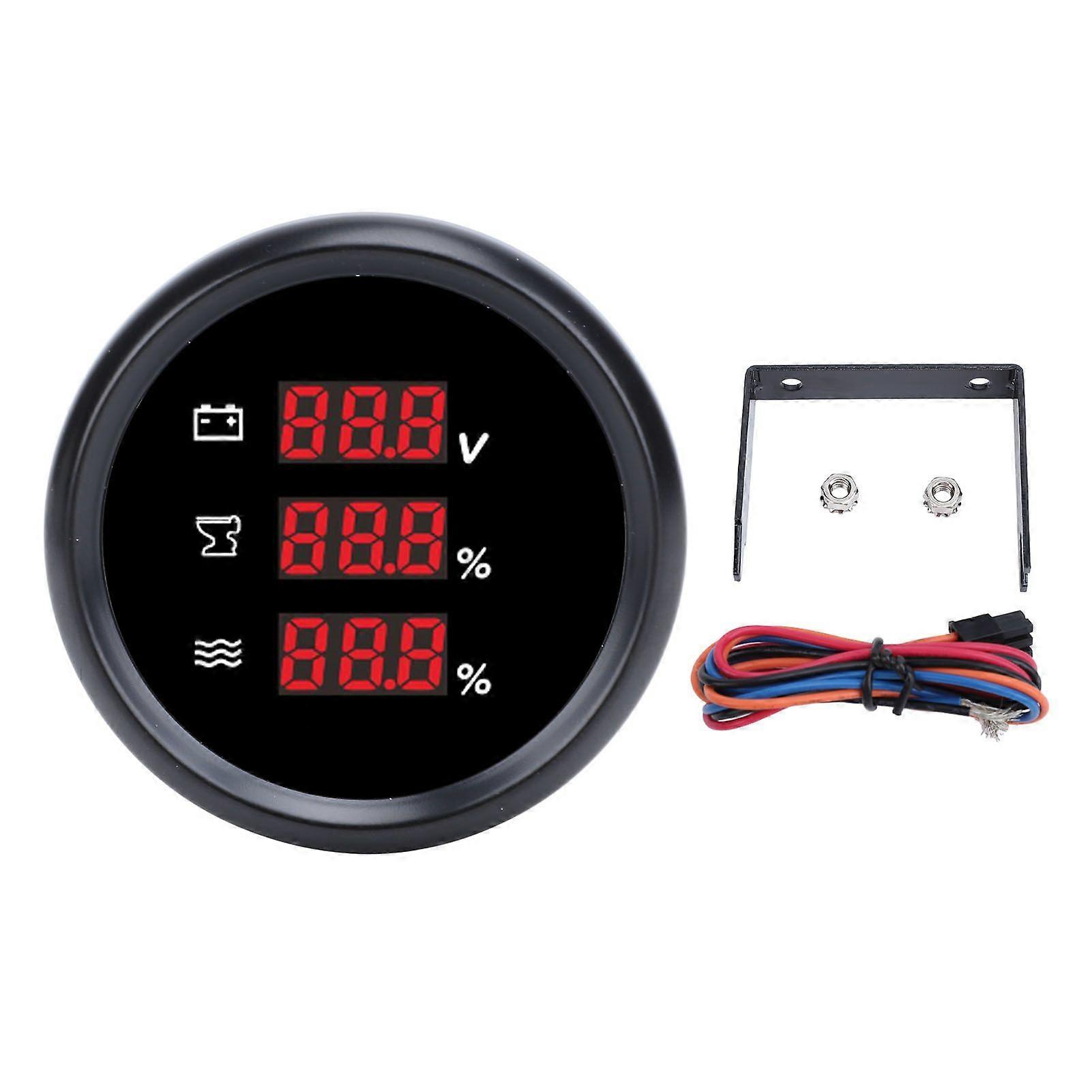 52mm Digital Voltage Sewage Water Level Gauge Waterproof Red Backlight Secure Connection Sewage Water Level Voltmeter for Boat Yacht RV 9 to 32VDC Bla