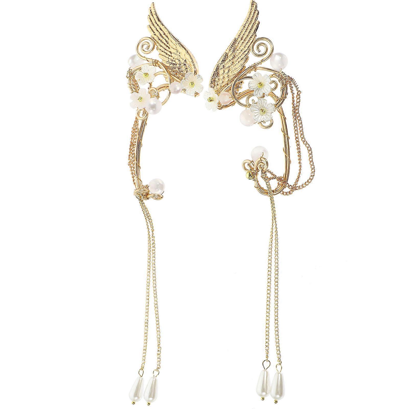 Elf Ears Shape Ear Clips for Girls Decorated with Pearl Elements Ideal for Cosplay and Fairy Party in 2x4x18.2cm Size 1 Pair