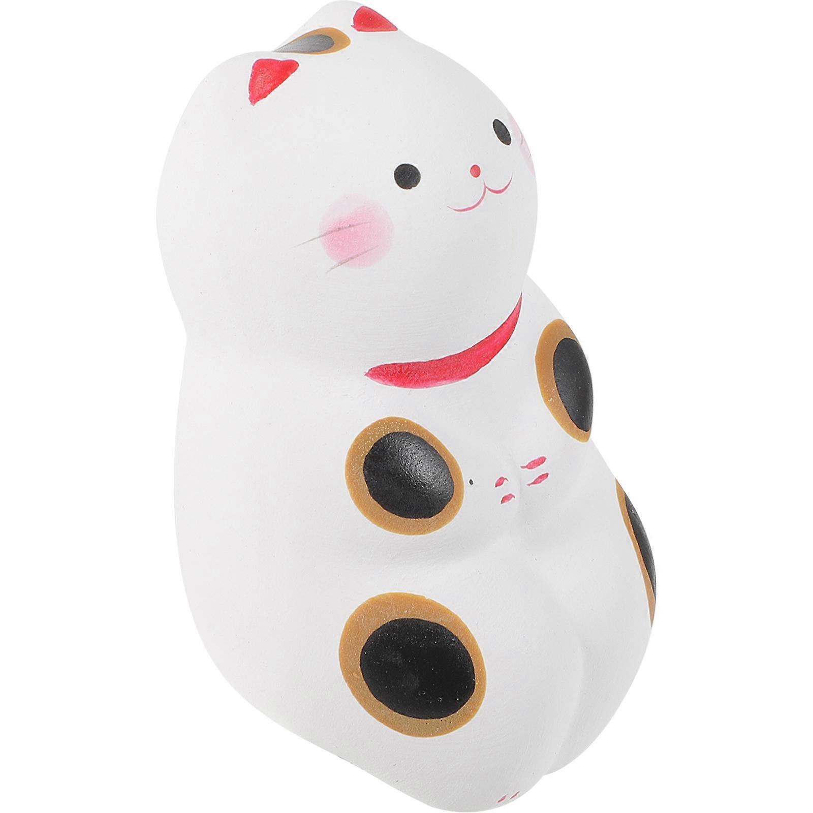 Ceramic Cartoon Fortune Cat Statue Japanese Style Decoration 2 Pcs 6x3.5 Cm Suitable For Home