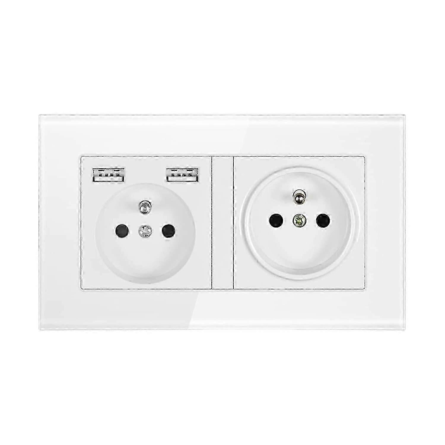 Double Wall Socket, Wall Electrical Socket with Dual USB 5V/2100mA, Recessed Socket with 2 USB Ports Practical and Handy