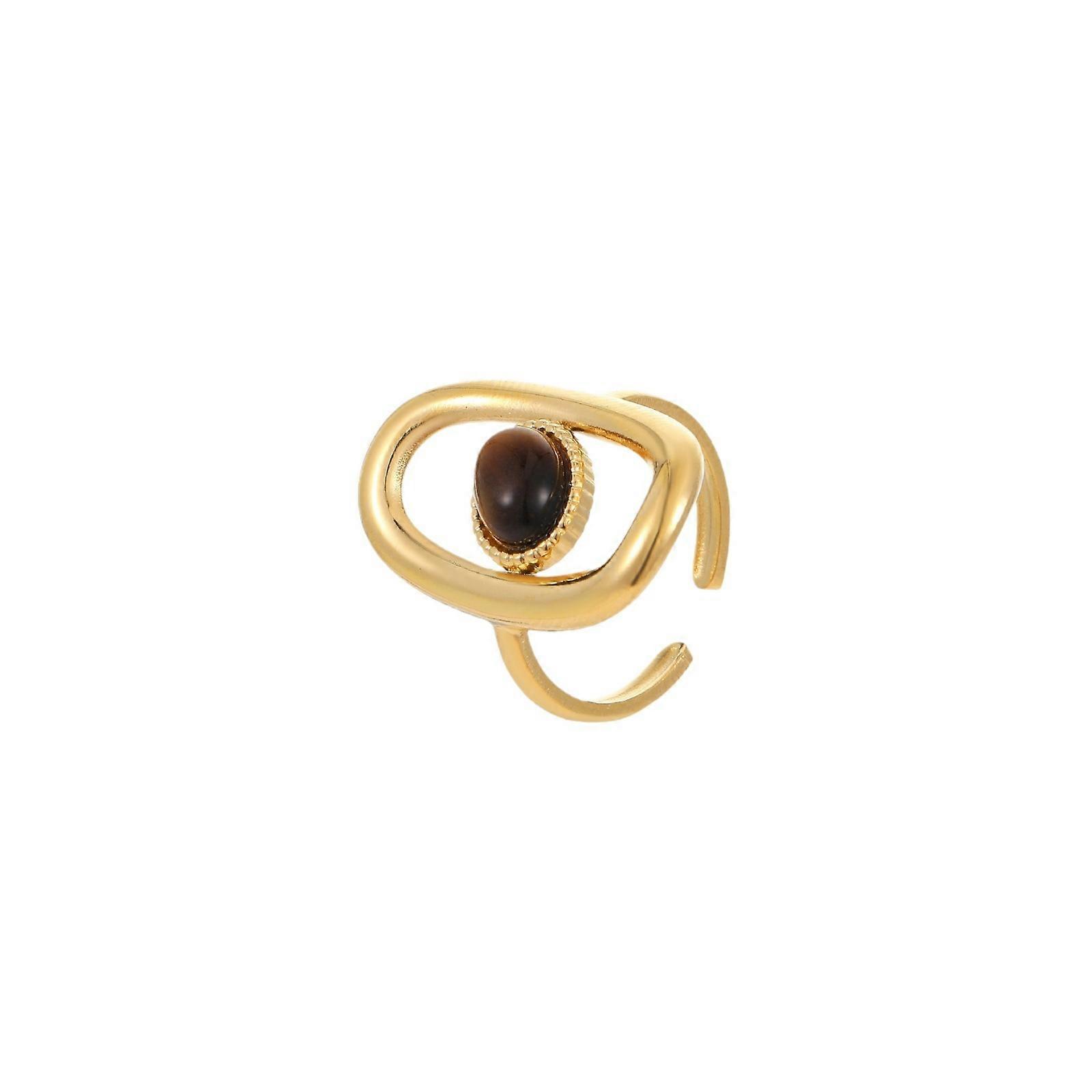 Ring, Square Hollow Open Design with Natural Stone Inlay, Stainless Steel Fashion Versatile