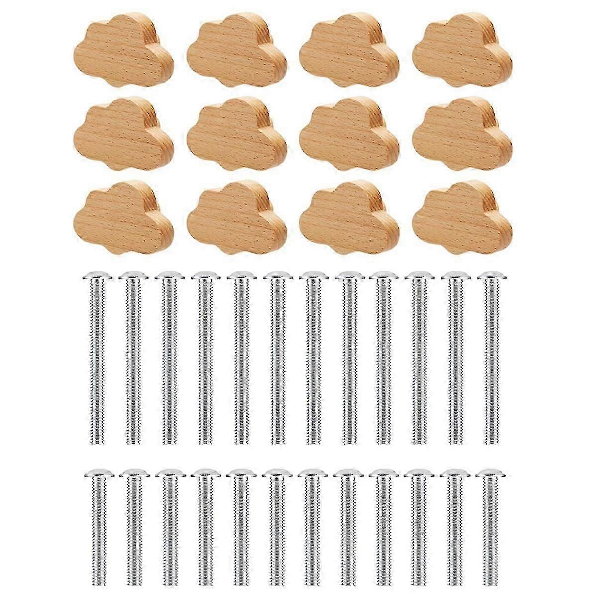 Boho Dresser Knobs- 12 Pack Beech Wood Drawer Knobs Cloud-Shaped Wooden Dresser Pulls for Cabinets