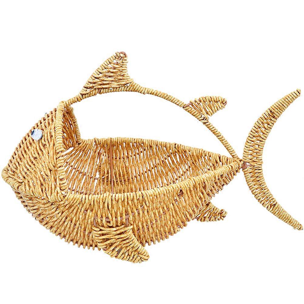 Imitation Rattan Basket Creative Decor Fish Shape Storage Basket Light Yellow 1Pack