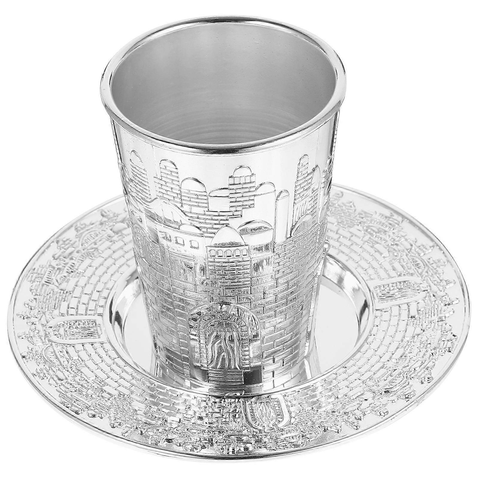 Zinc Alloy Wine Cup Set With Saucer For Passover Celebration Hosts Featuring Sophisticated Design 1 Set