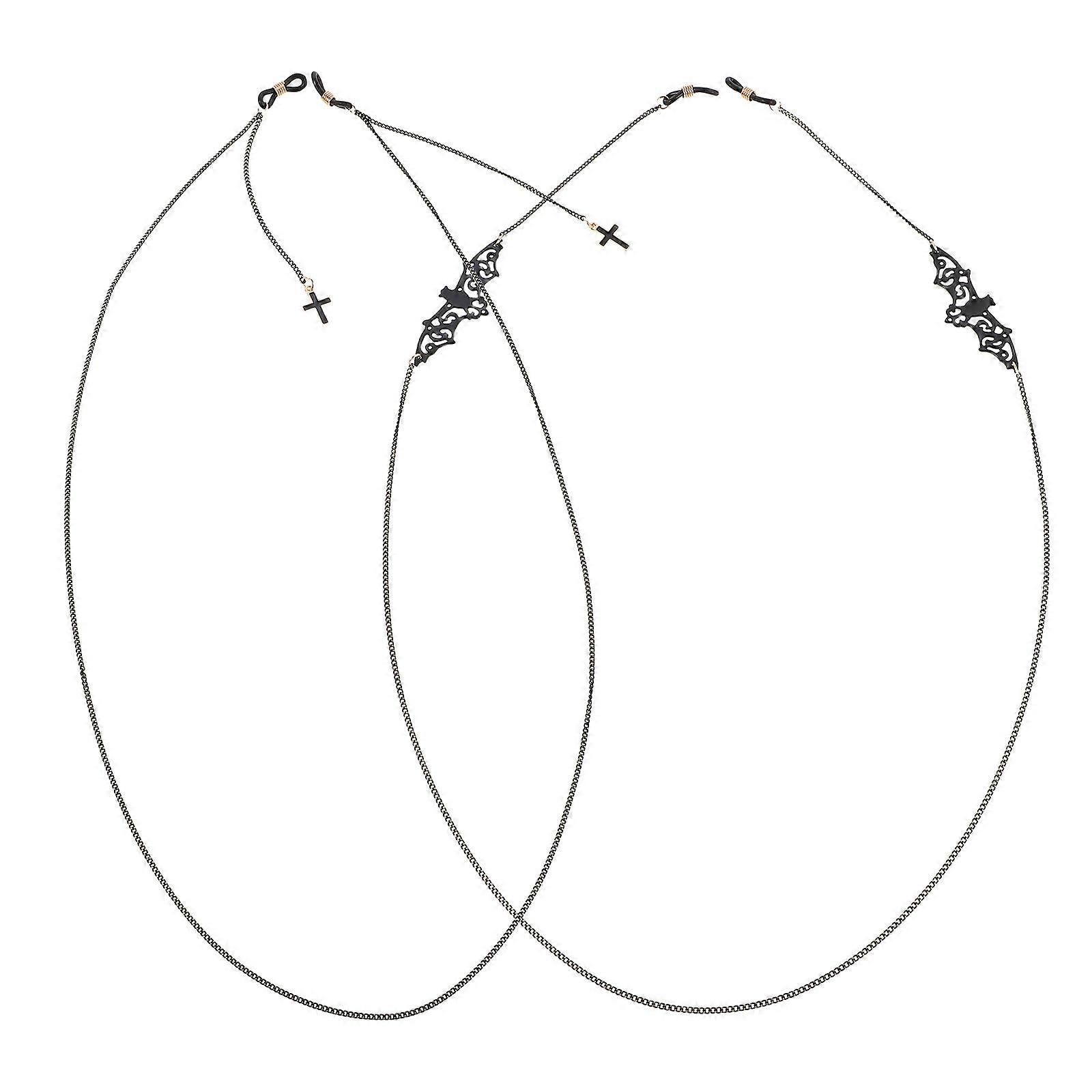 Black Metal Halloween Eyeglass Chain with Bat Cross Design 4Pcs Set