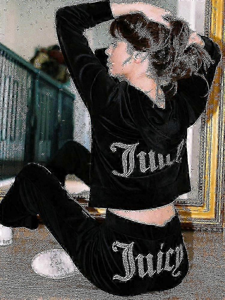 conjunto de terno de costura de veludo com capuz e calças para presente