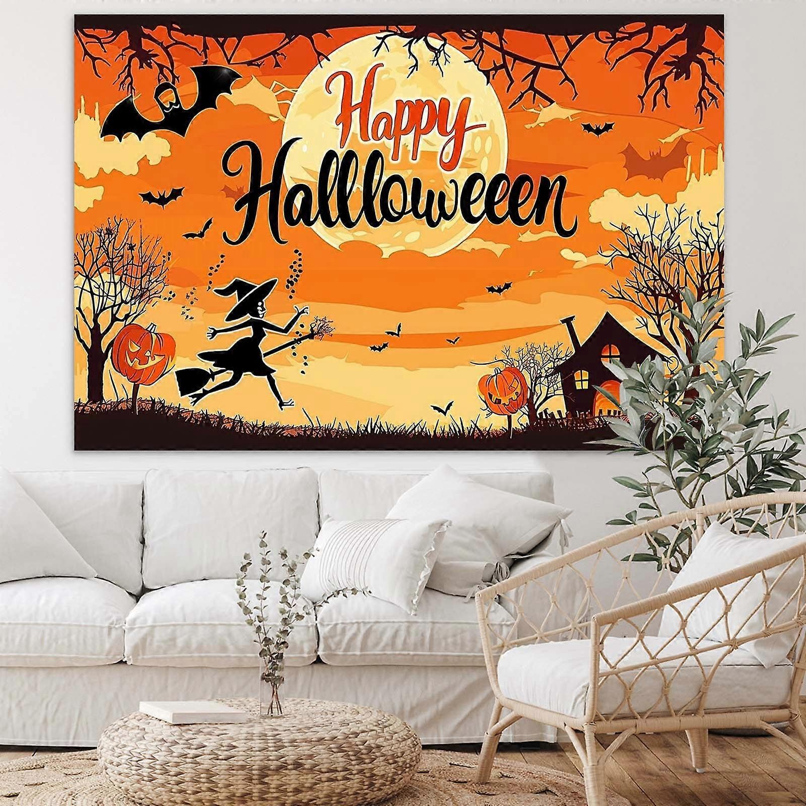 Theme Fabric Logo Poster Banner Background Hanging Pumpkin Bat Moon Used For Studio Background Party Decoration12