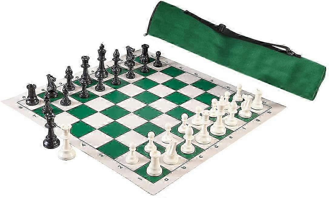 2025 3-in-1 Combo Chess Set - Large 20 Roll-up Chess Board, Classic Staunton Chess Pieces, Archer-Style Chess Bag (Extra 2 Queens Included)